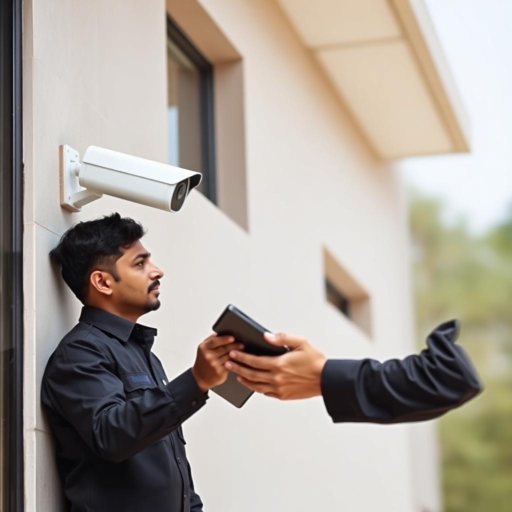 LYM engineer inspecting a CCTV camera on site